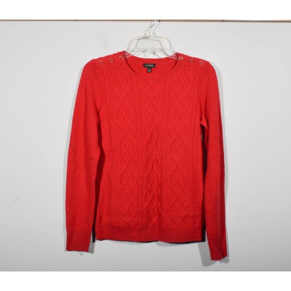 Talbots Lambswool Blend Red Cable Knit Button Shoulder Holiday Sweater Sz XS - Picture 1 of 3